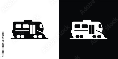 Black and white rv on split background recreational vehicle motorhome camper