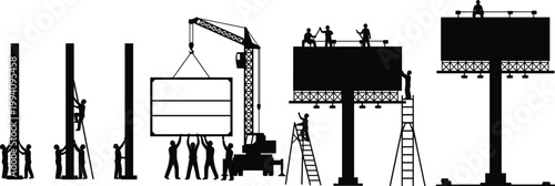 Industrial port cargo loading silhouettes with cranes containers trucks and workers isolated on white background logistics shipping vector illustration