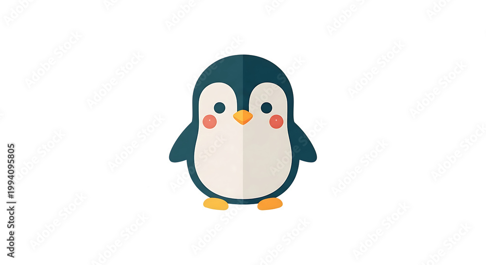 Fototapeta premium A cheerful cartoon penguin with orange webbed feet and a black and white body