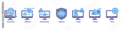 Threat Detection web banner icon vector illustration with icons of Virus Scan,Malware,Ransomware,Spyware,Trojan,Threat and Virus