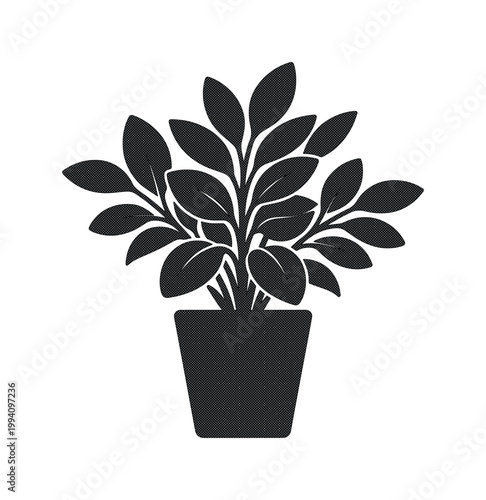 Minimalist potted plant silhouette vector, black houseplant icon with lush leaves, modern indoor greenery illustration for home decor branding