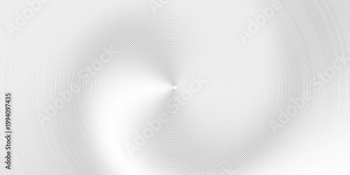 Black concentric circle texture. Radial geometric pattern background. Linear epicenter, radar, target concept. Round rippled halftone ring wallpaper for brochure, template, poster, overlay. Vector