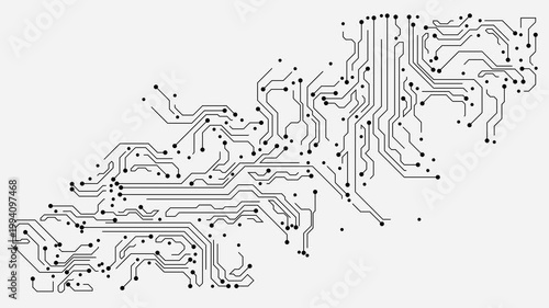 Close-up abstract electronic circuit board pathways, technology background, digital connections, clean design