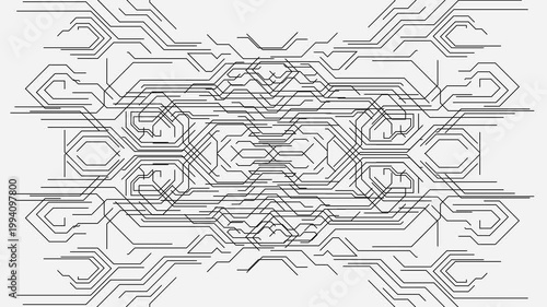 Abstract digital circuit board pattern, symmetrical tech background, clean modern design