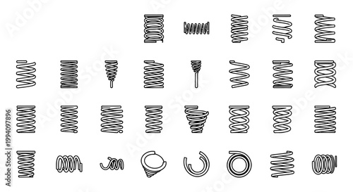 collection of different spring coil icons and symbols for design isolated on white background