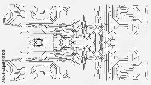 Abstract digital circuit board pattern, intricate network lines, technological background, white backdrop