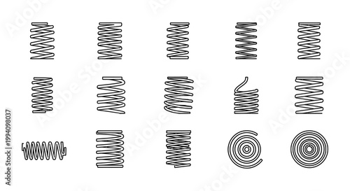 collection of various types of black outline springs coiled springs and spiral springs