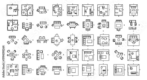 architectural furniture symbols top view vector icons for interior design and floor plans perfect for d-cad and space planning.