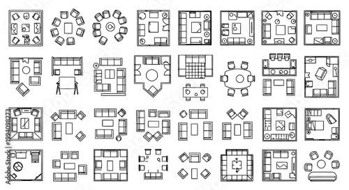 architectural furniture symbols set illustrating detailed floor plan and interior design layouts for cad plans.