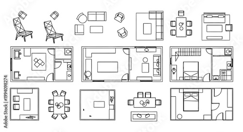 architectural furniture symbols set for interior design showcasing detailed floor plans and modern home room planning.