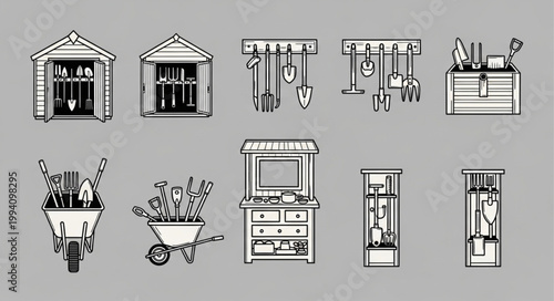 Collection of Garden Tools and Storage Solutions.