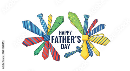Father's Day, Happy Father's Day, Colorful Tie Illustrations, Greeting Vector Graphics
