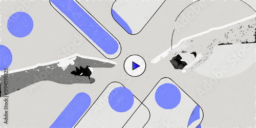 Quadro su tela Abstract digital art featuring a hand interacting with blue shapes