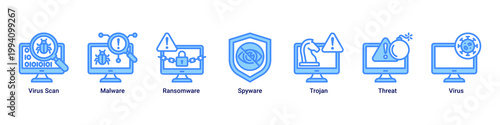 Threat Detection web banner icon vector illustration with icons of Virus Scan,Malware,Ransomware,Spyware,Trojan,Threat and Virus