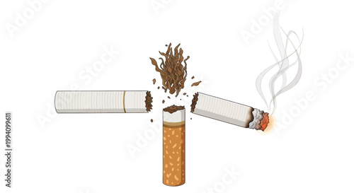 Cigarette Breaking Into Pieces Smoking.