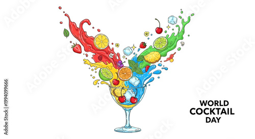 Colorful Cocktail Drink with Fruits.