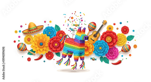 Colorful Donkey Wearing Sombrero Party.