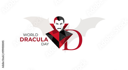 Dracula vampire logo with bat wings.