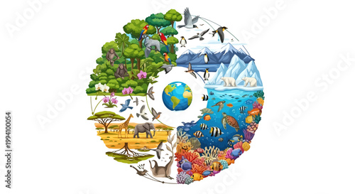 Earth Globe with Diverse Ecosystems Combined.