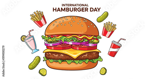 Hamburger with cheese and vegetables.