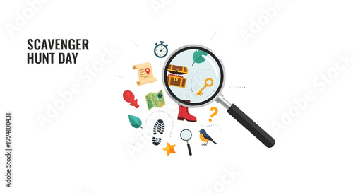 Magnifying glass with colorful icons.