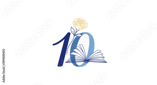 Number Ten with Flower and Book.