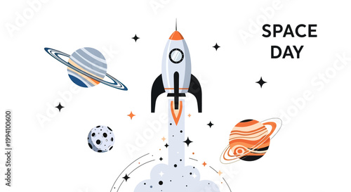 Rocket Ship Blasting Into Space.