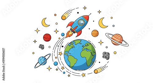 Rocket Ship Blasting Off Into Space 1.