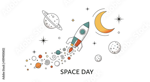 Rocket Ship Blasting Off Into Space.