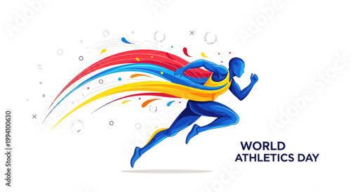 Runner in Motion with Colorful Streamers.