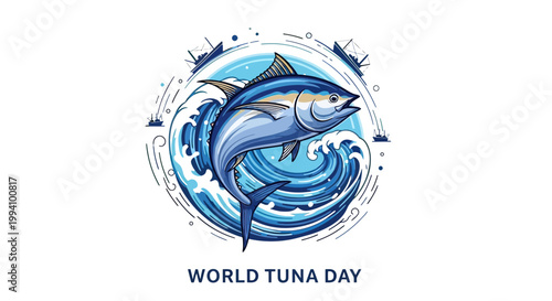Tuna fish swimming in ocean waves.