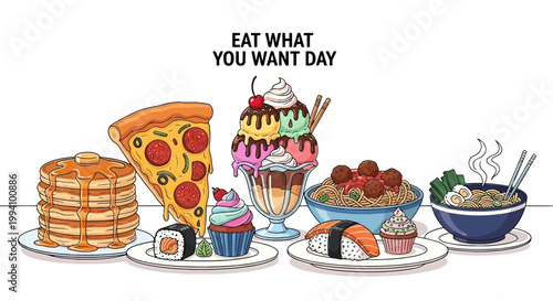 Variety of sweet and savory foods.