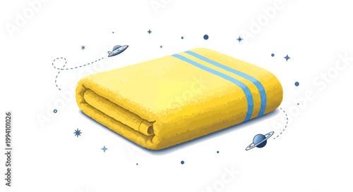 Yellow towel with blue stripes folded.