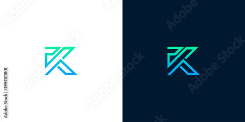 Modern, abstract letter K logo design with gradient color, suitable for technology or branding identity