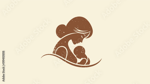 Mother Holding Baby in Simple Illustration.