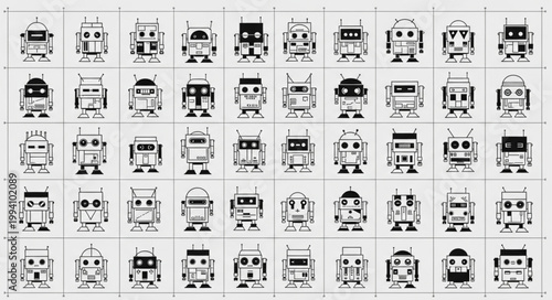 Collection of Cute Cartoon Robots in Various Designs.