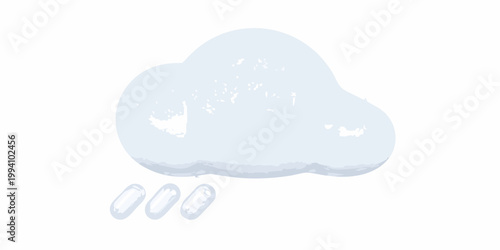 A simple illustration of a light blue cloud with falling raindrops