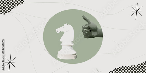 A hand gives a thumbs up next to a chess knight on green
