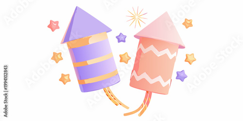 Colorful cartoon fireworks with stars celebrating a festive occasion
