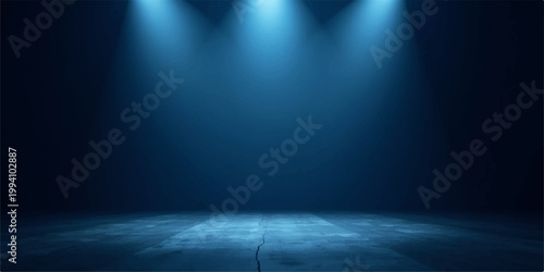 Bild auf Leinwand A bright blue spotlight beam shines onto a dark theater stage to create an illum