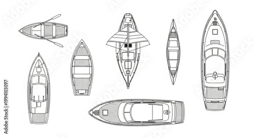 Collection of ship blueprints and top down views.