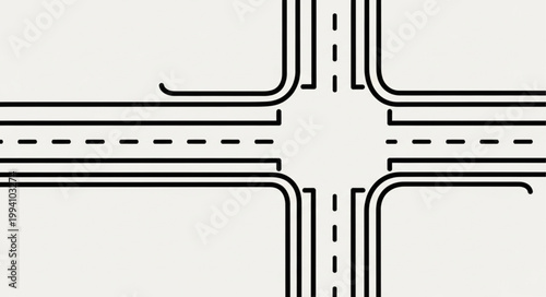 Simple Crossroads Intersection with Lane Markings and Curves.