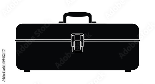 A black silhouette of a closed metal toolbox with a single handle