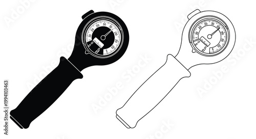 Two handheld dynamometers one black one white depicted in outline form