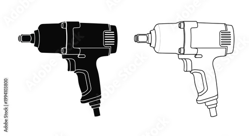 Two impact wrenches one solid black and one white outline