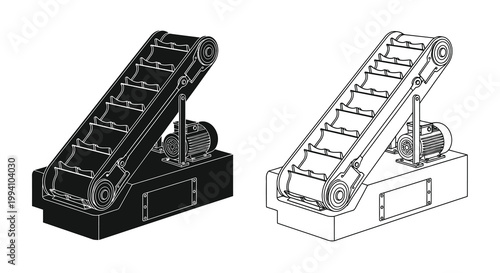 Two angled conveyor belt diagrams one shaded one outlined