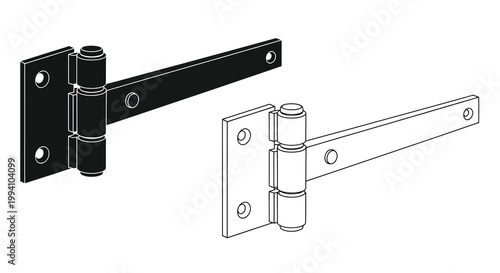 Black and white illustration of gate hinges in open and closed positions
