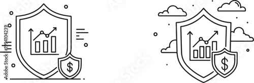 Financial Security and Growth Protection Icon Set - Investment Shield with Bar Graph
