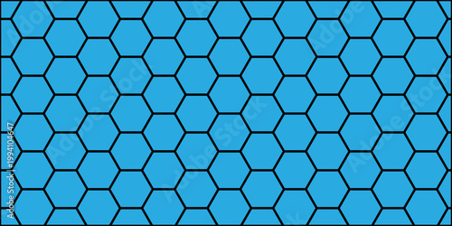 Seamless blue hexagonal honeycomb pattern with a metallic grid texture and geometric steel structure for an abstract technology wallpaper design