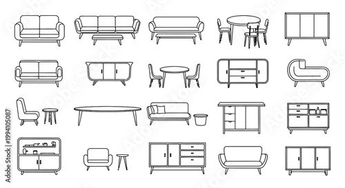 minimalist furniture icons in line art style perfect for interior design and home decor vector graphics in architectural plans